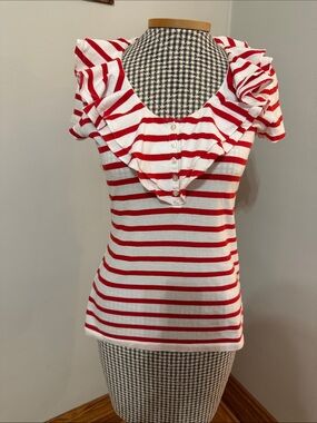 Ralph Lauren Red and White Striped Ruffle Sleeve Top - Women